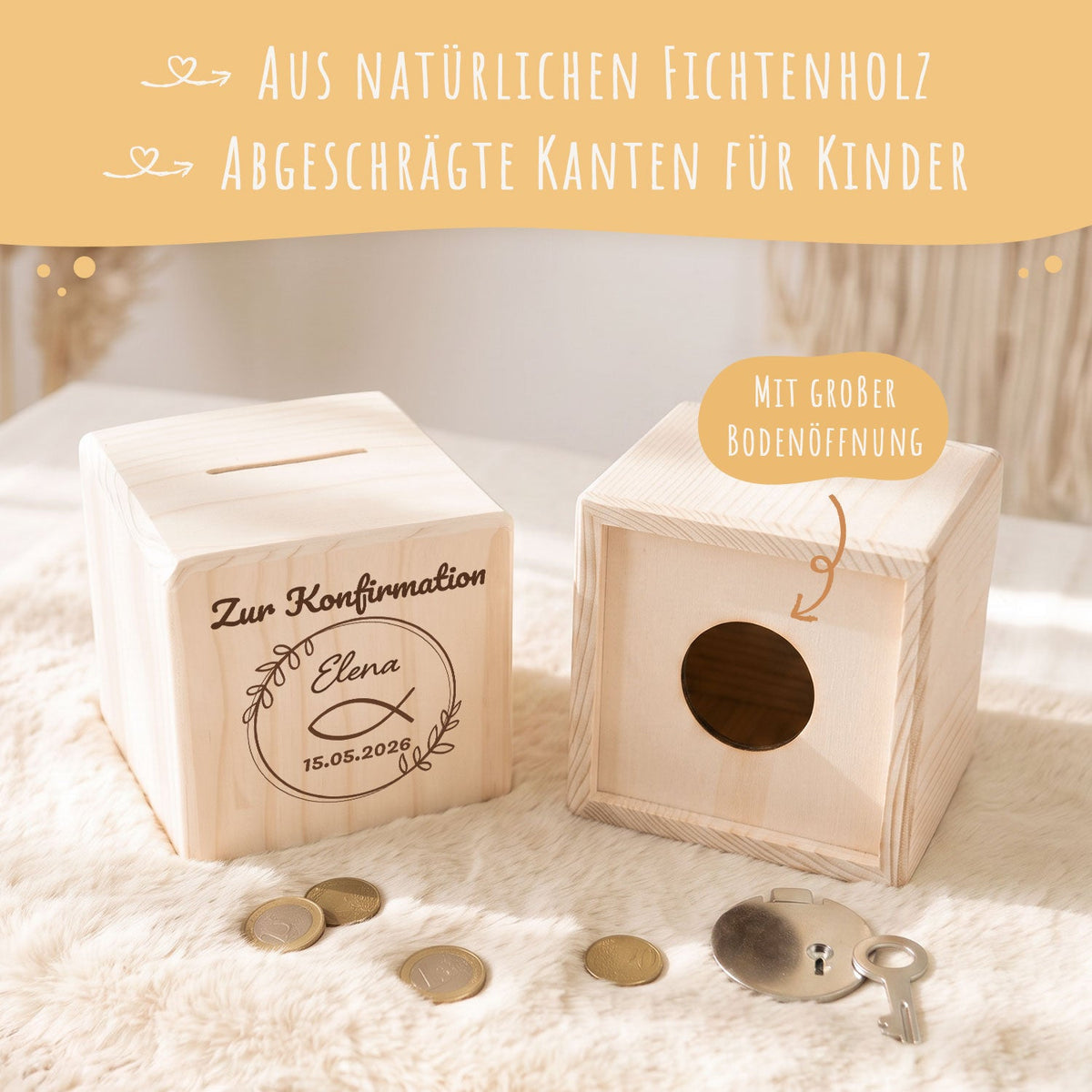 Spardose aus Holz - Fisch Kranz