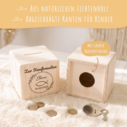 Spardose aus Holz - Fisch Kranz