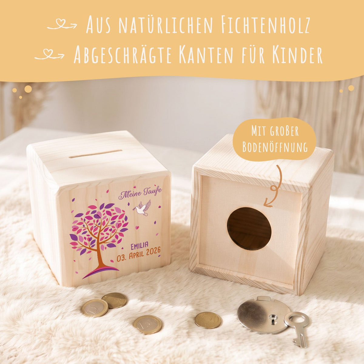 Spardose aus Holz - Lebensbaum