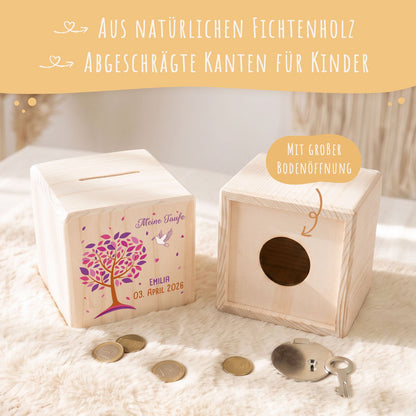 Spardose aus Holz - Lebensbaum