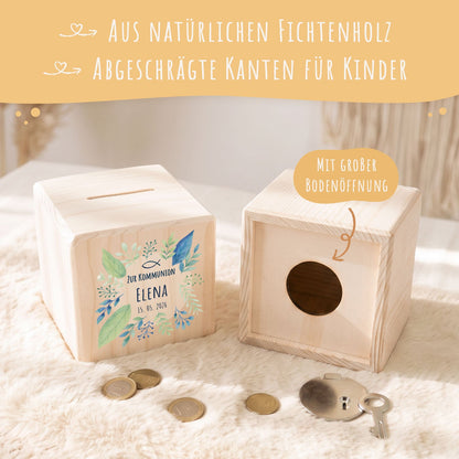 Spardose aus Holz - Pflanzen