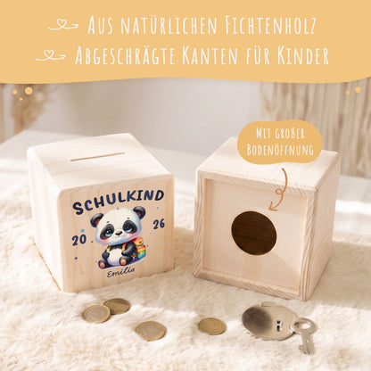 Spardose aus Holz - Schulkind