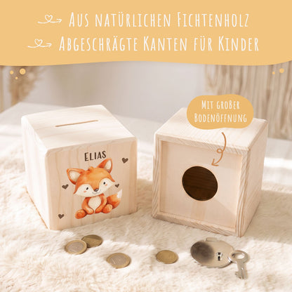 Spardose aus Holz - Tiere Kinder