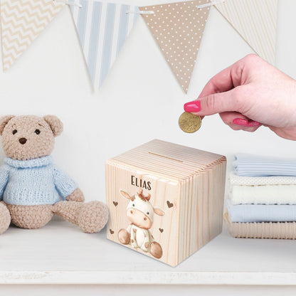 Spardose aus Holz - Tiere Kinder