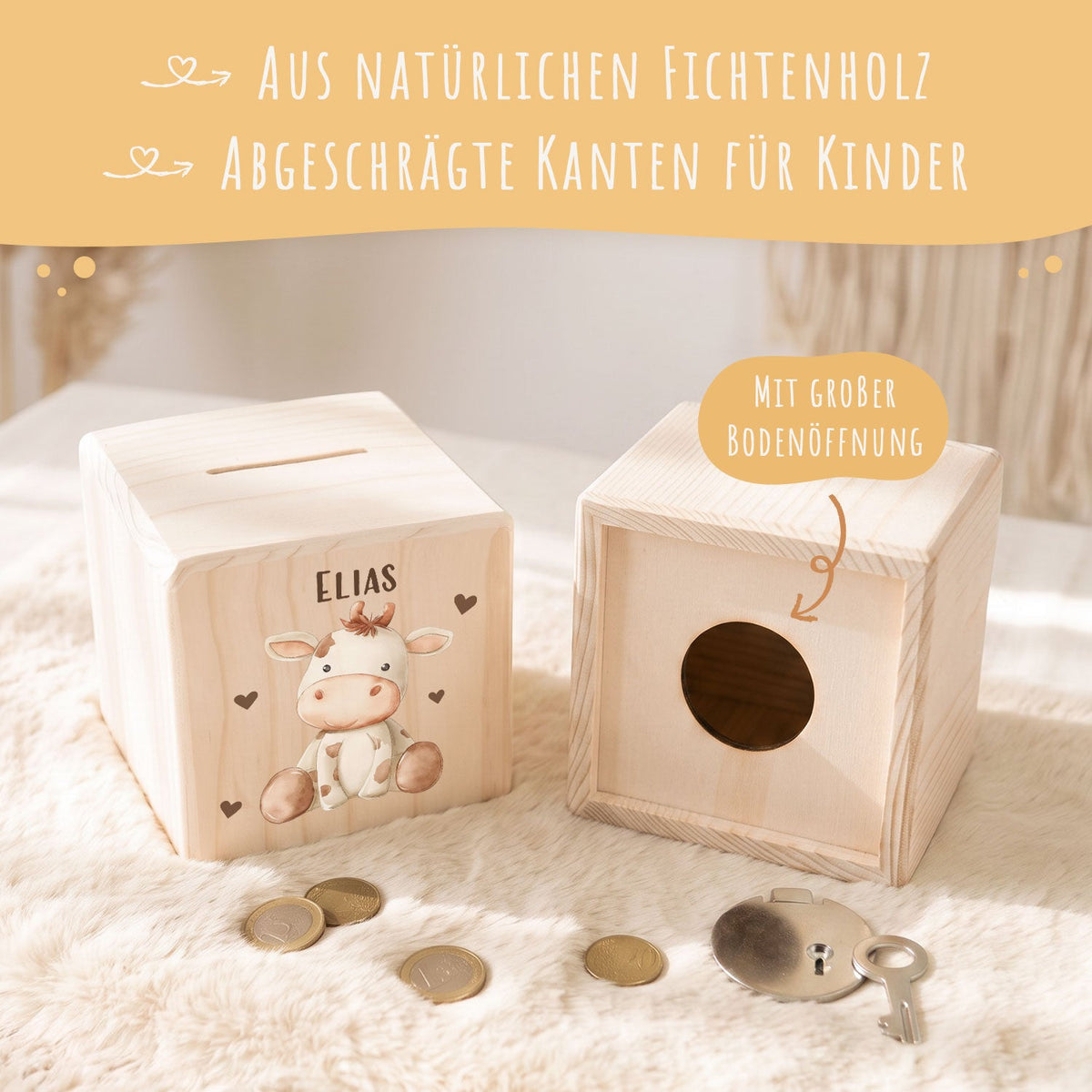 Spardose aus Holz - Tiere Kinder