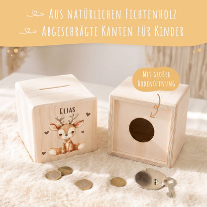 Spardose aus Holz - Tiere Kinder