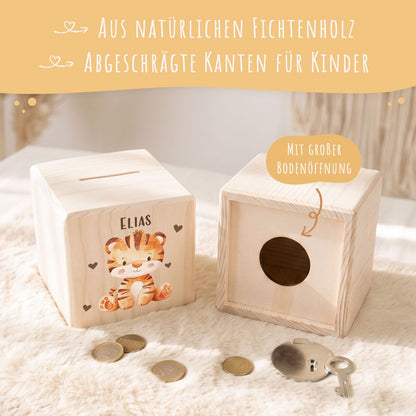 Spardose aus Holz - Tiere Kinder