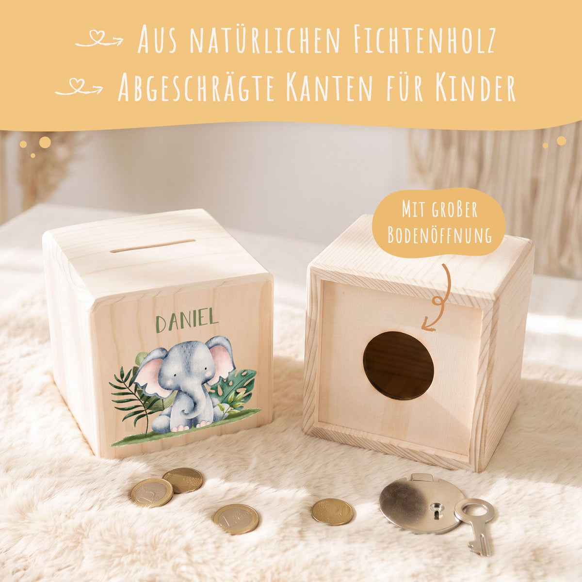 Spardose aus Holz - Tiergruppe Safari