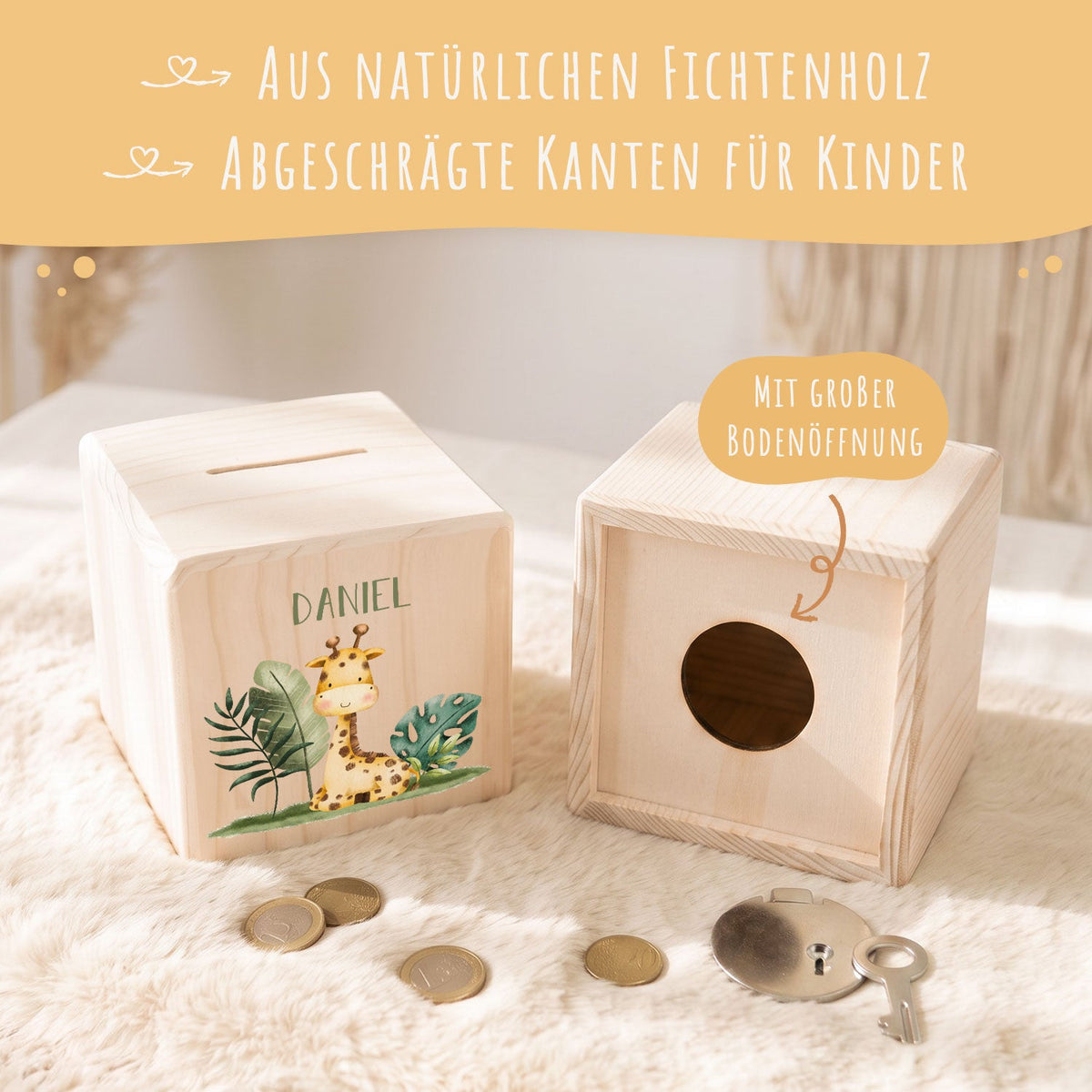 Spardose aus Holz - Tiergruppe Safari