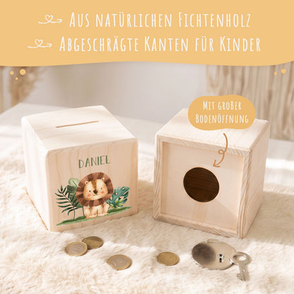 Spardose aus Holz - Tiergruppe Safari