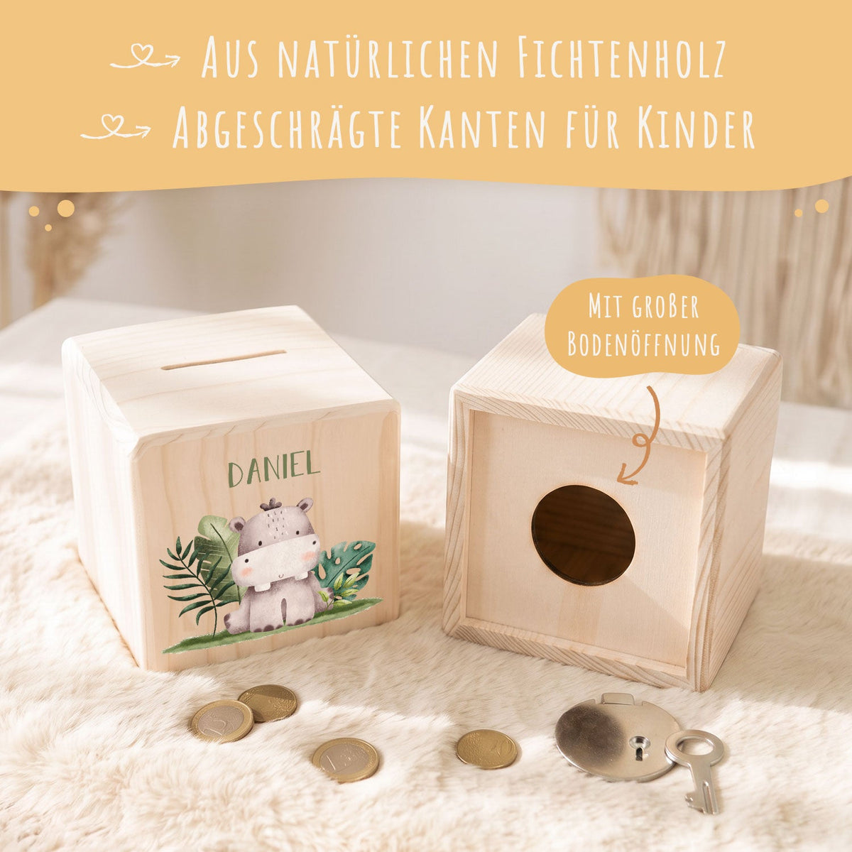Spardose aus Holz - Tiergruppe Safari