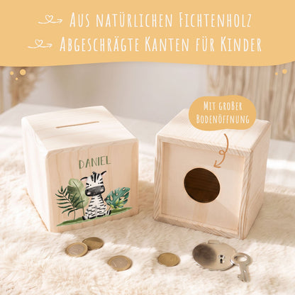 Spardose aus Holz - Tiergruppe Safari