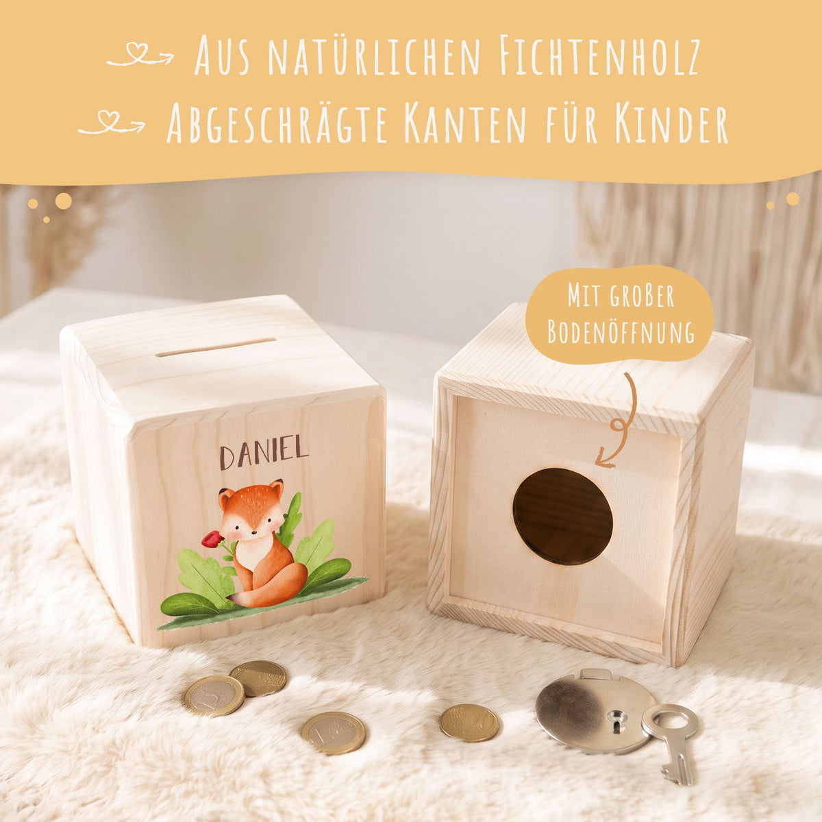 Spardose aus Holz - Tiergruppe Wald