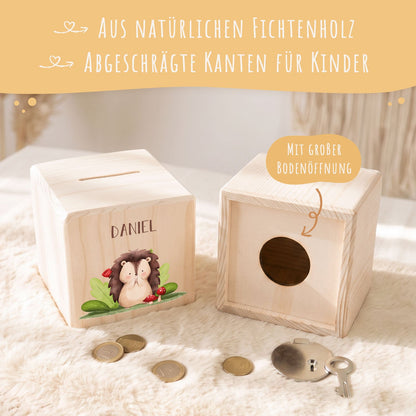 Spardose aus Holz - Tiergruppe Wald