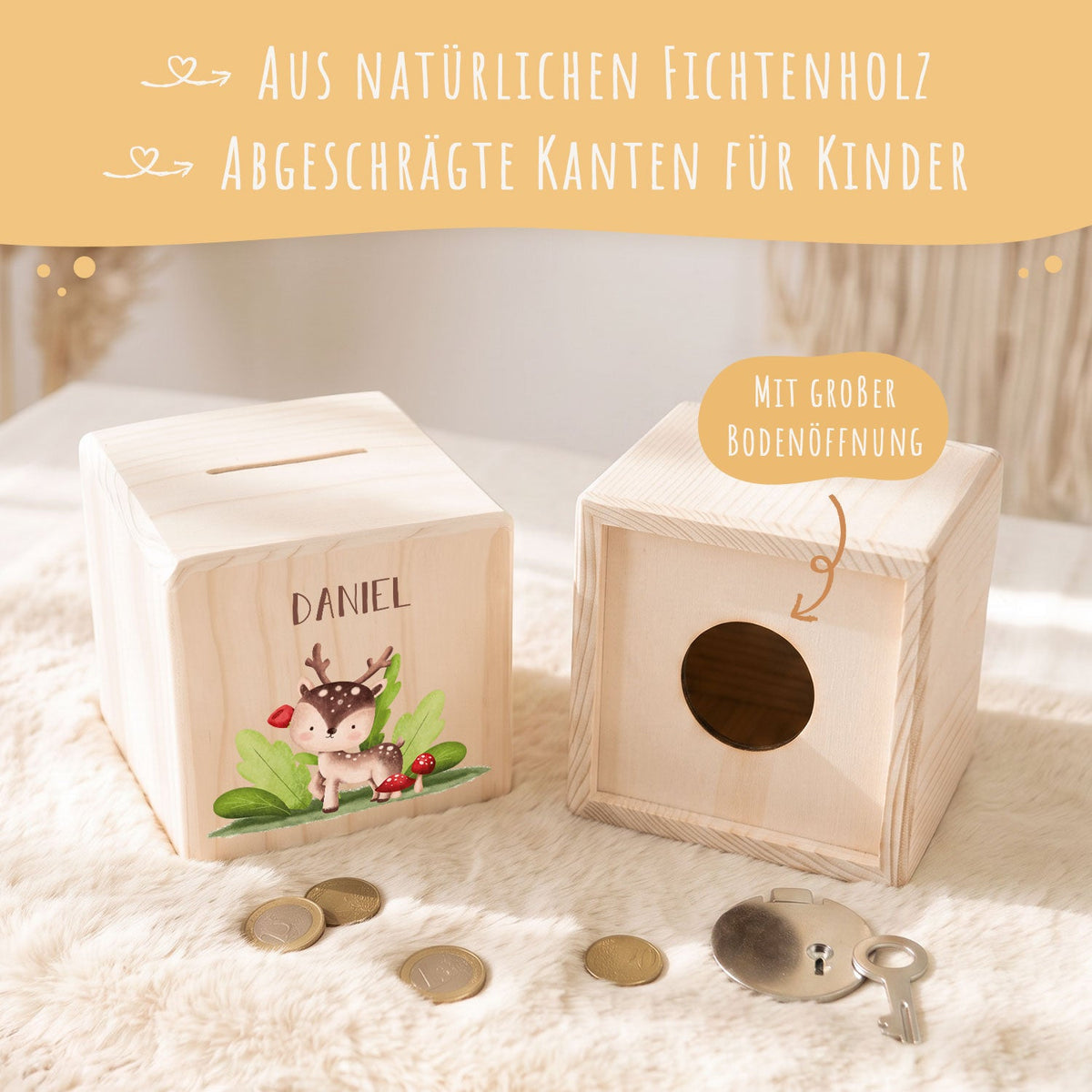 Spardose aus Holz - Tiergruppe Wald