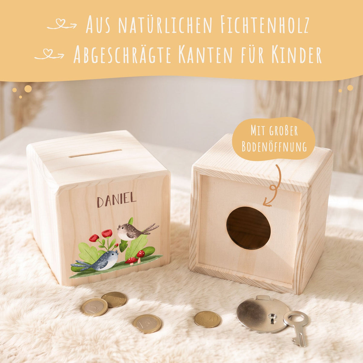 Spardose aus Holz - Tiergruppe Wald