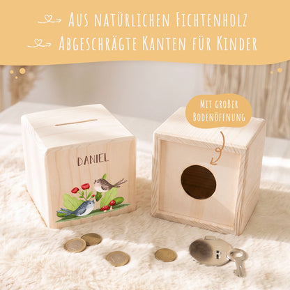 Spardose aus Holz - Tiergruppe Wald