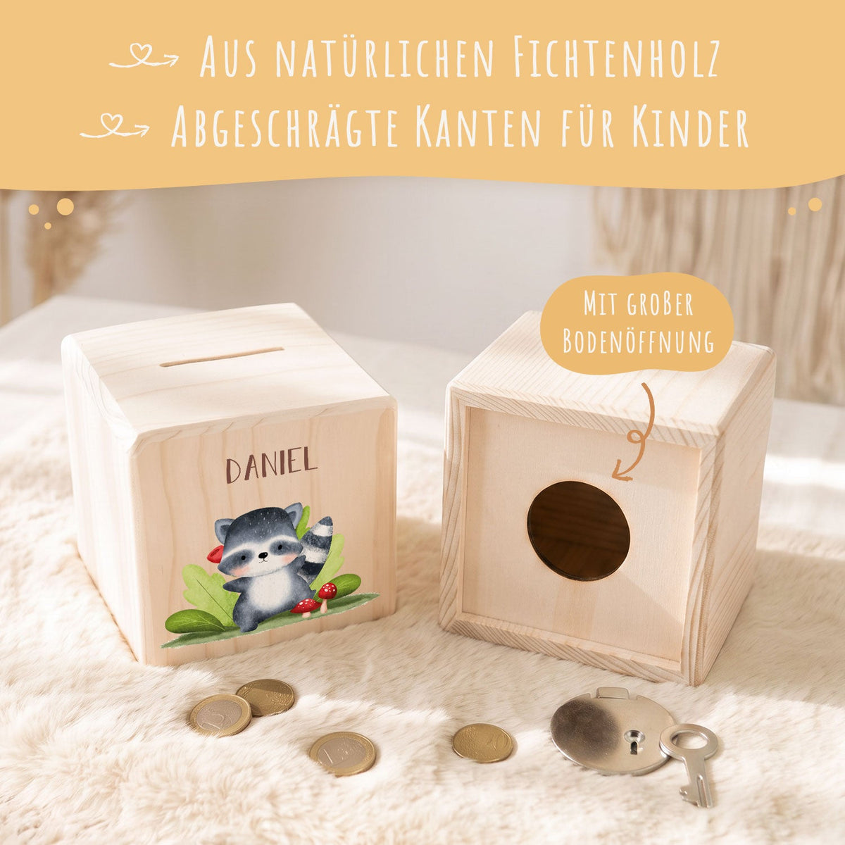 Spardose aus Holz - Tiergruppe Wald