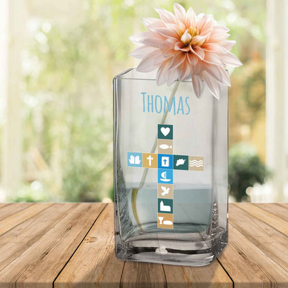 Blumenvase mit UV-Druck - Kommunion - Personalisiert mit Namen - Deko Vase als Geschenk