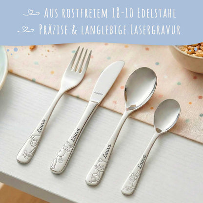 Personalisiertes Kinderbesteck - 4-teiliges Besteckset mit Name für Kinder