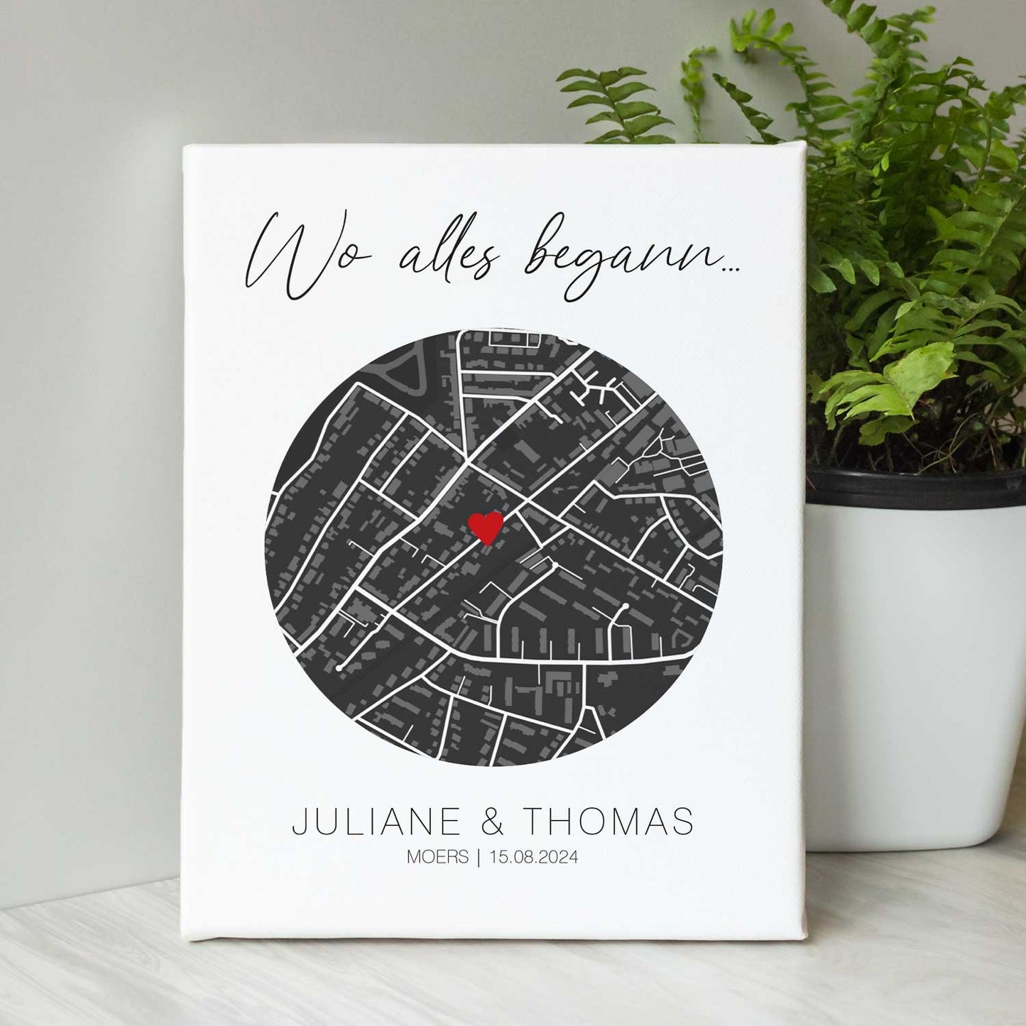 Leinwand mit dem Motiv "Wo alles begann" - Personalisiertes Geschenk mit Wunschort