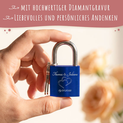 Liebesschloss in Blau mit Gravur