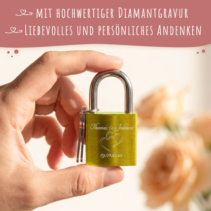 Liebesschloss in Gelb mit Gravur