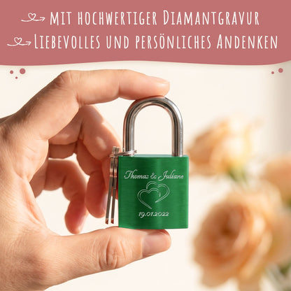 Liebesschloss in Grün mit Gravur