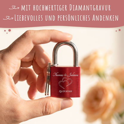 Liebesschloss in Rot mit Gravur
