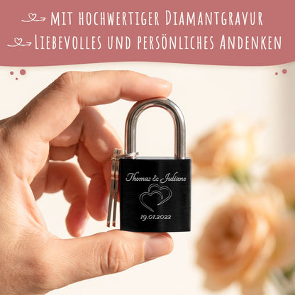 Liebesschloss in Schwarz mit Gravur