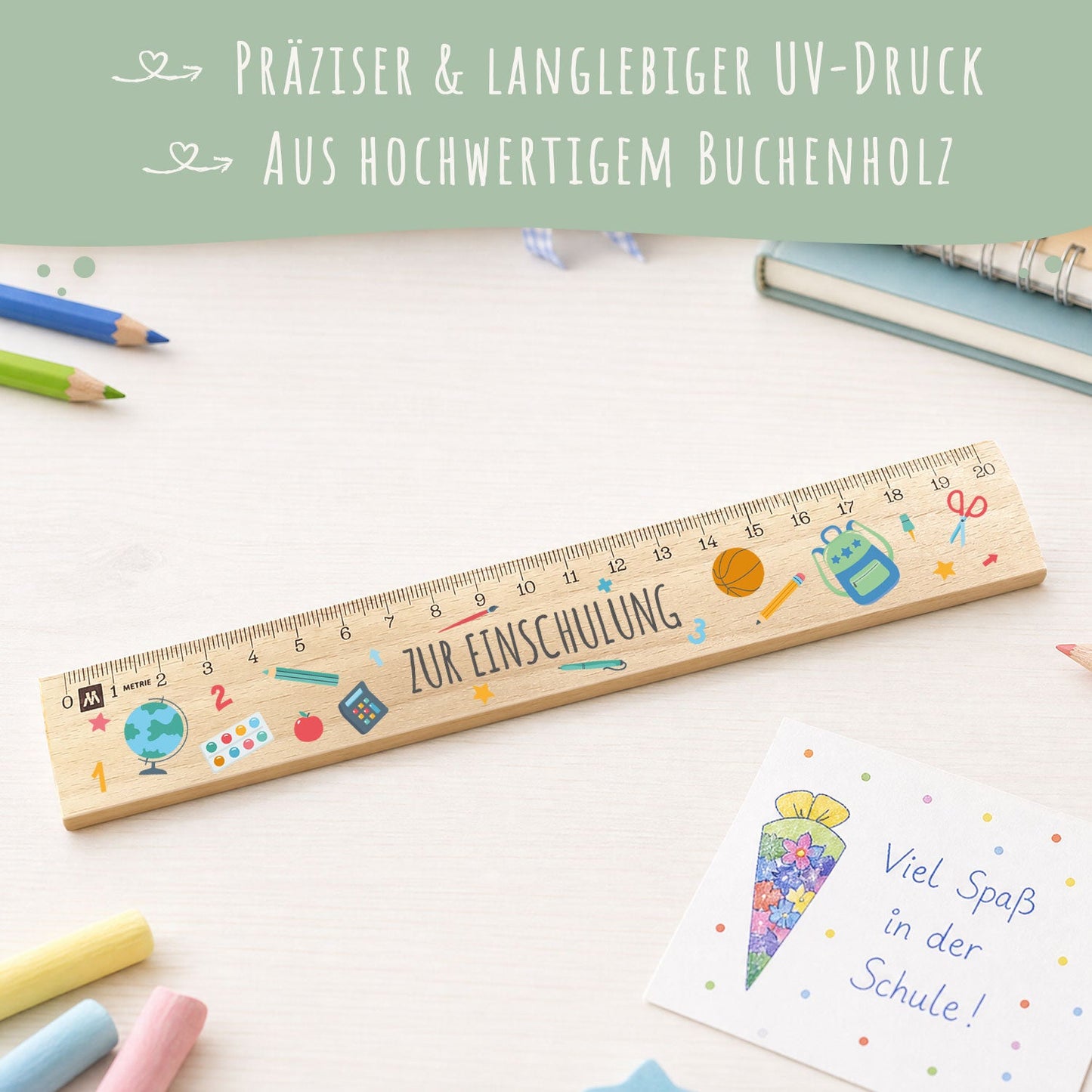 Lineal zur Einschulung im Einschulungs Design für Kinder aus Holz