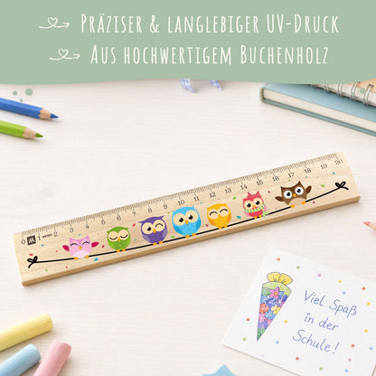 Lineal zur Einschulung im Eulen Design für Kinder aus Holz