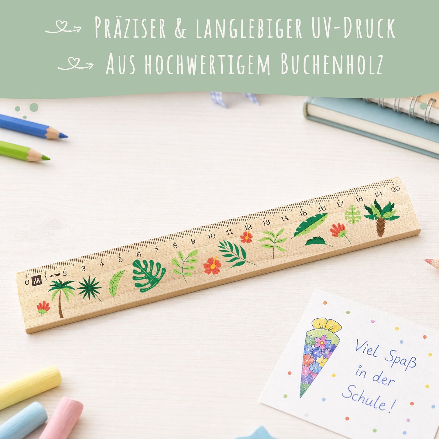 Lineal zur Einschulung im Jungle Design für Kinder aus Holz