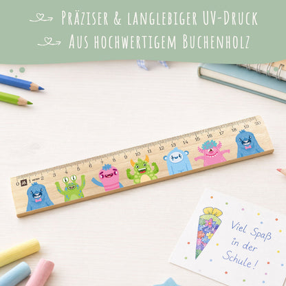 Lineal zur Einschulung im Monster Design für Kinder aus Holz