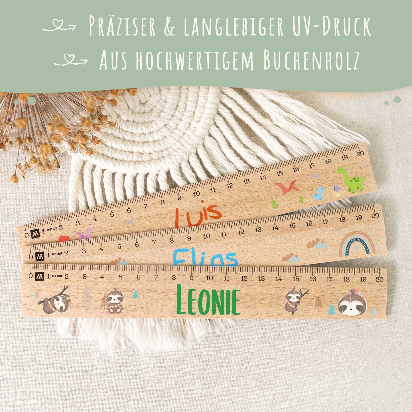 Personalisiertes Lineal zur Einschulung mit verschiedenen Designs