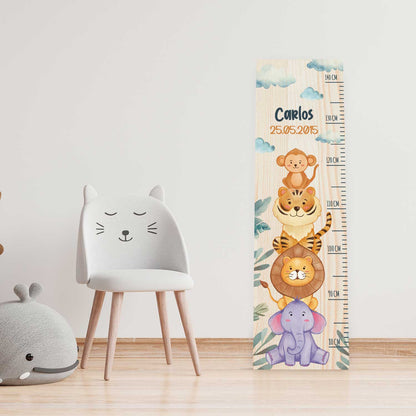 Messlatte mit Namen für Kinder im Dschungeltiere Design