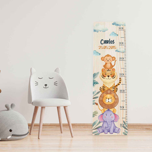 Messlatte mit Namen für Kinder im Dschungeltiere Design