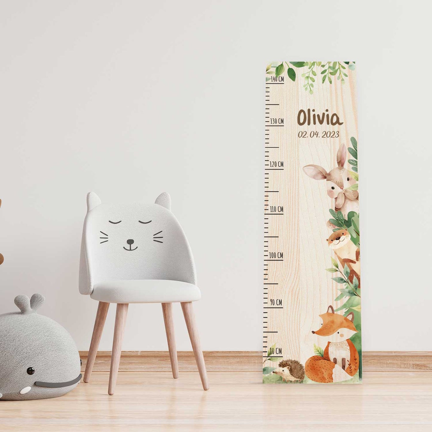 Messlatte mit Namen für Kinder im Waldtiere Design
