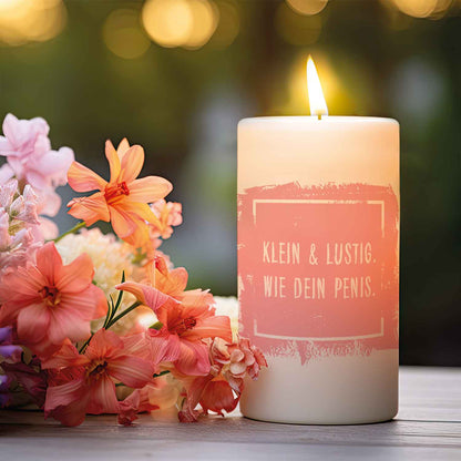Kleine Kerze mit Spruch "Klein & Lustig"