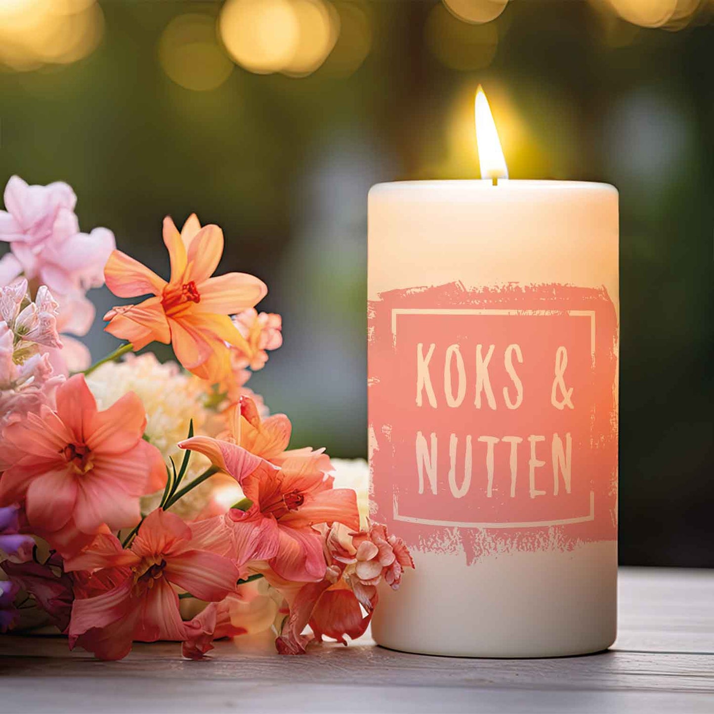 Kleine Kerze mit Spruch "Koks & Nutten"