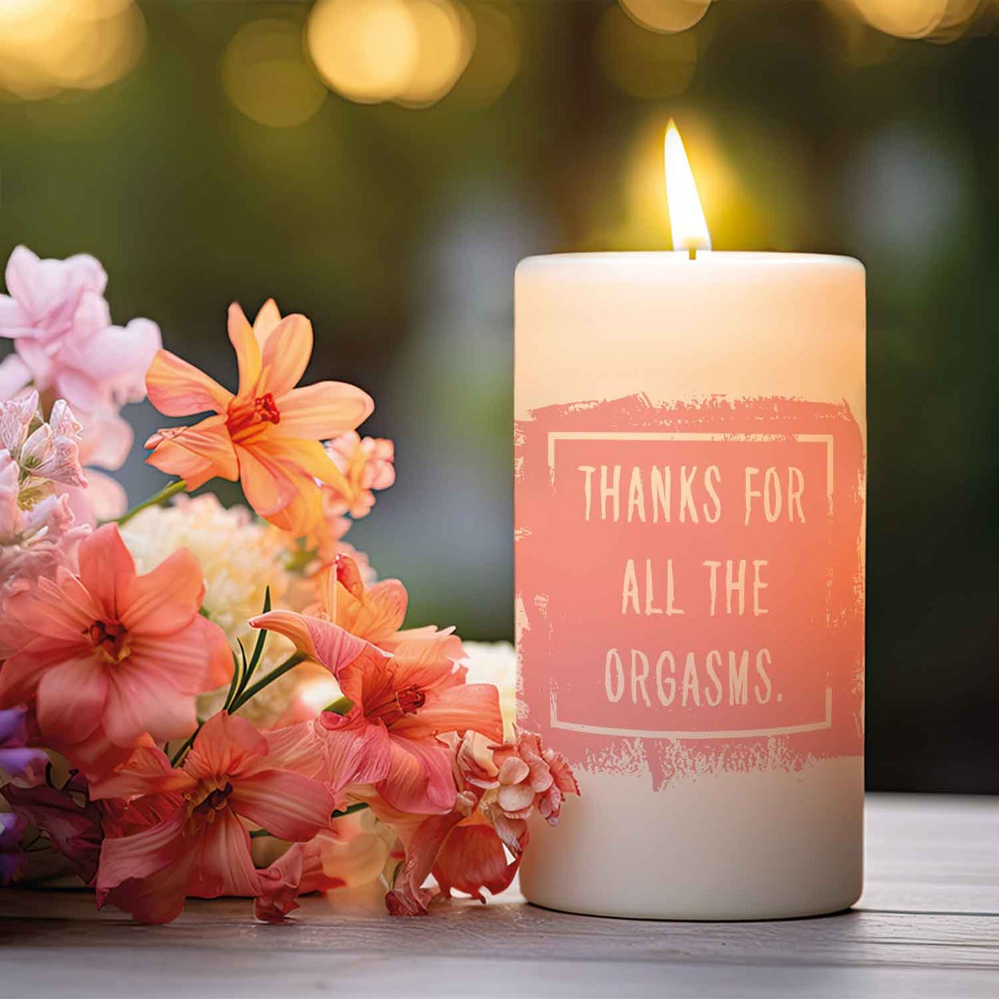 Kleine Kerze mit Spruch "Thanks for all the Orgasms"