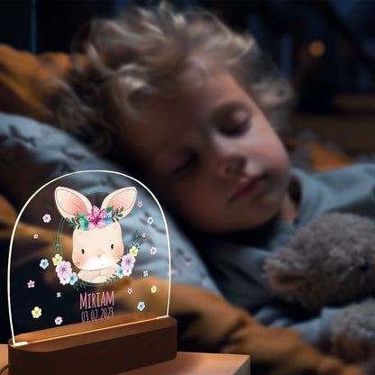 Kinder LED Nachtlicht mit Sockel aus Holz - "Blumenkreis"
