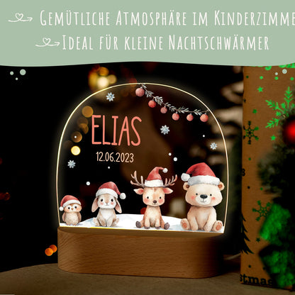 Kinder LED Nachtlicht mit Sockel aus Holz - "Schneetiere"