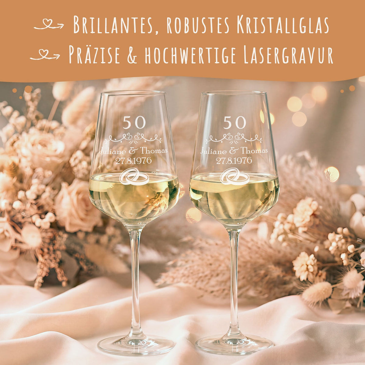 Leonardo Weingläser mir Gravur "zur Goldenen Hochzeit" als Set