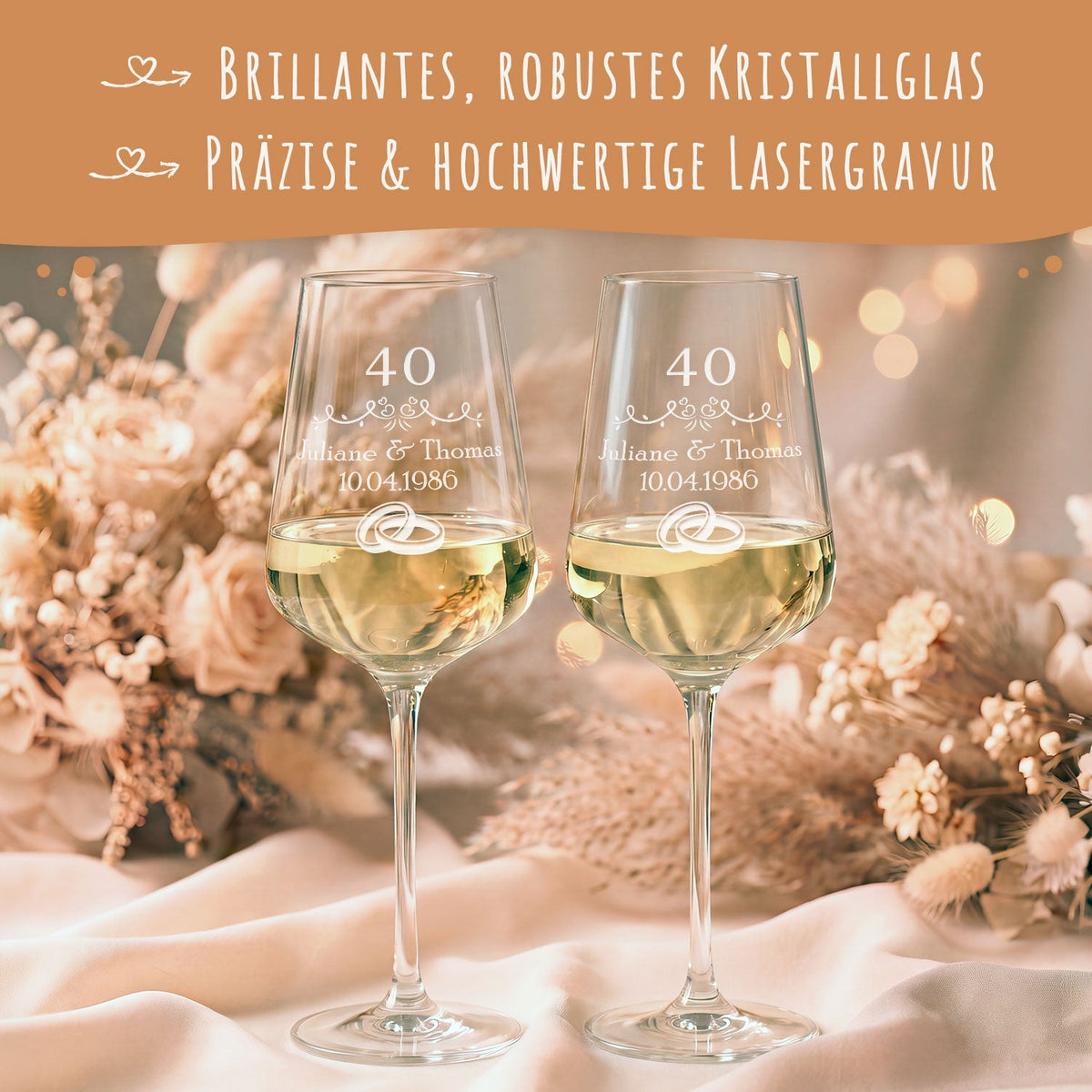 Leonardo Weingläser im "Rubinhochzeit - 40 Jahre" Design als Set