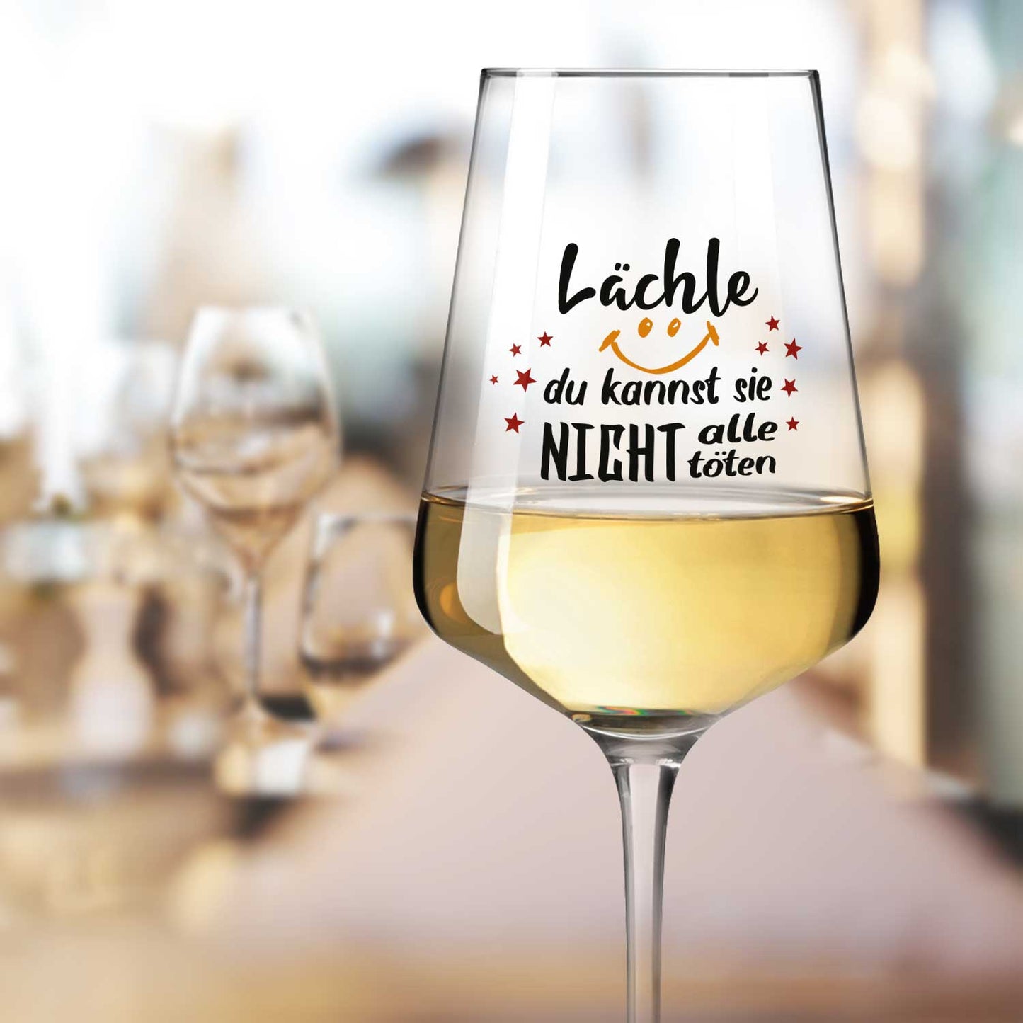 Leonardo Weinglas mit UV-Druck "Lächle du kannst nicht alle töten"