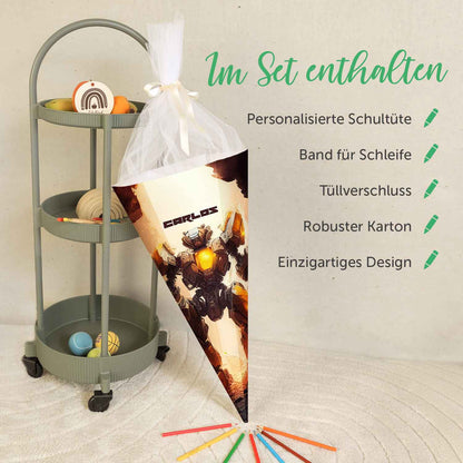 Bedruckte Schultüte mit Namen - Roboter