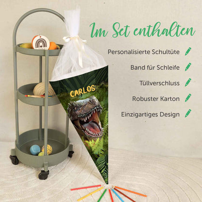 Bedruckte Schultüte mit Namen - T-Rex