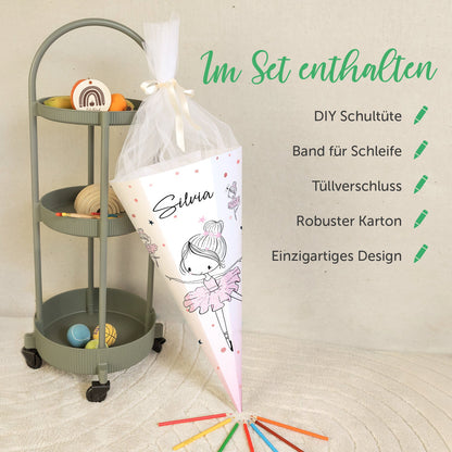Bedruckte Schultüte mit Namen - Ballerina