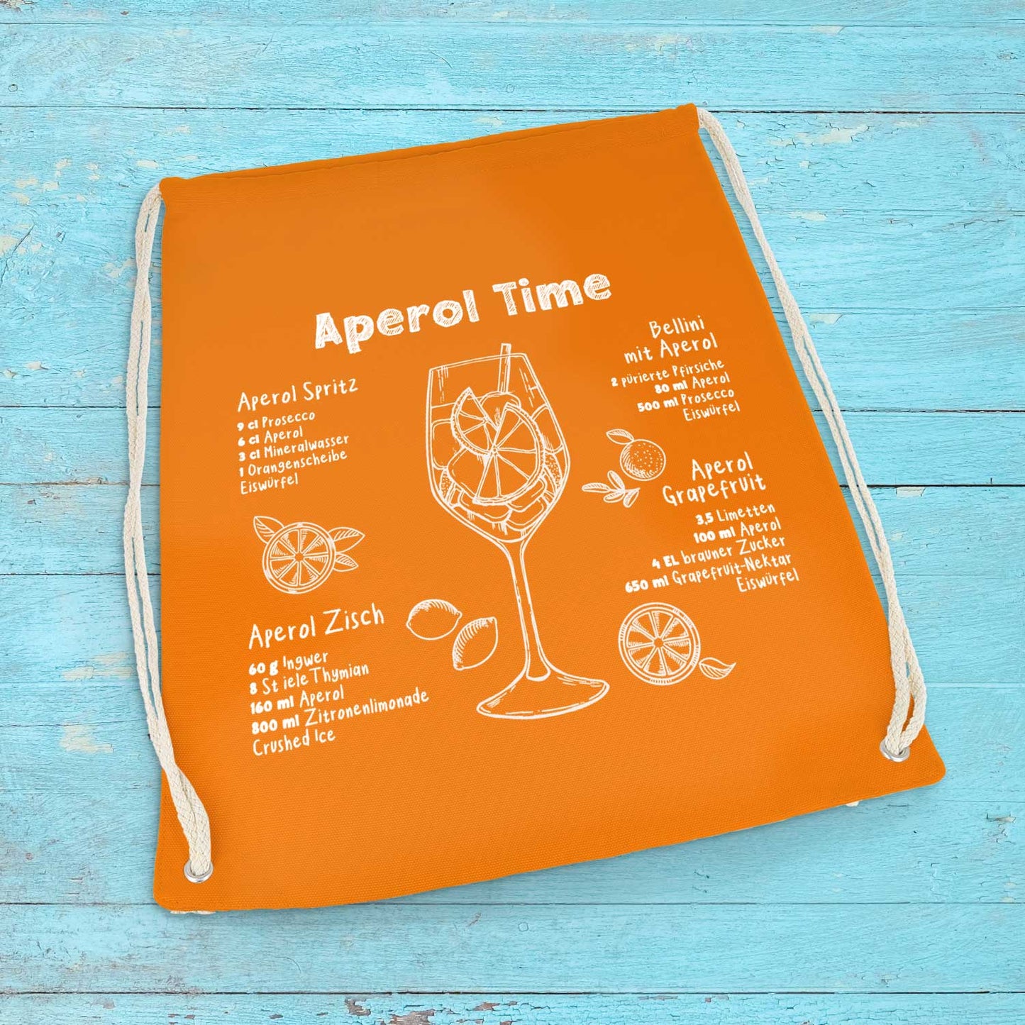 Farbiger Turnbeutel mit DTF-Druck - Aperol Rezepte